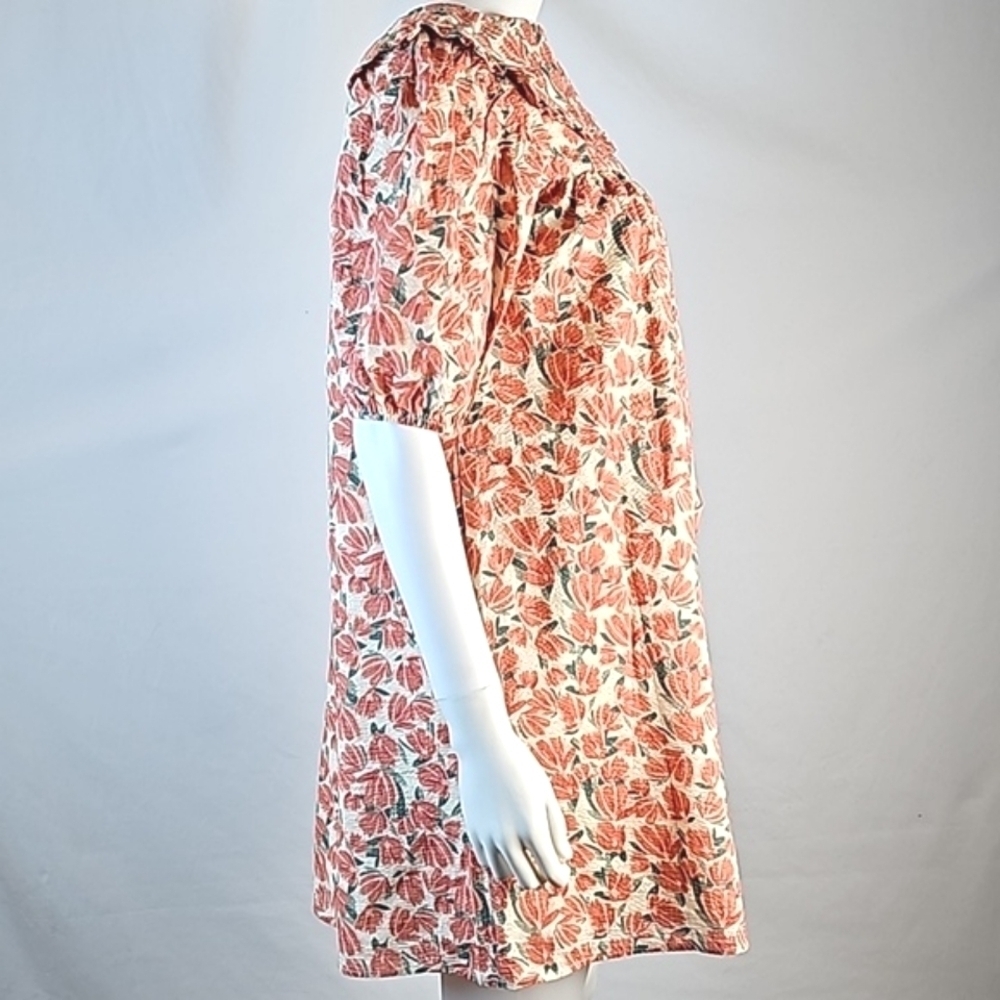 NWT Moodie Textured Cotton Coral Floral Print Ruffle Bib Collar Babydoll… - Picture 5 of 16